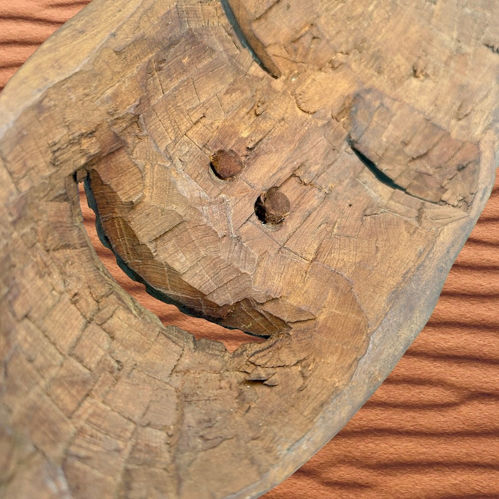 Vintage Hand Carved Wooden Tribal Mask Smiling Face Folk Art Wall Decor 12in